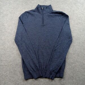 Reiss Sweater Mens Small Blue Merino Wool‎ Quarter Zip Pullover Mock Neck